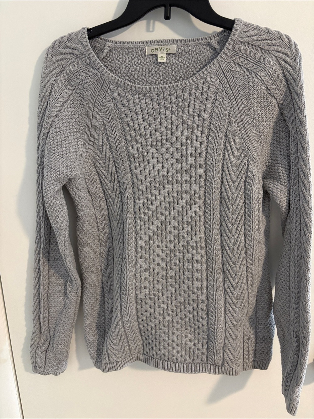 Orvis Light Gray Cable-Textured Crewneck Sweater